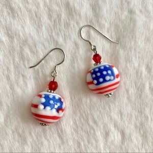 NEW Handmade Patriotic Murano Glass Earrings